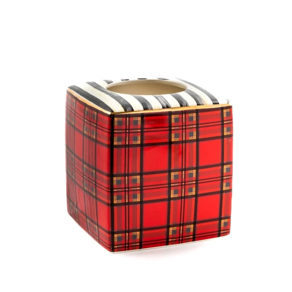Mackenzie-Childs Tartan Red Boutique Tissue Box Cover NEW